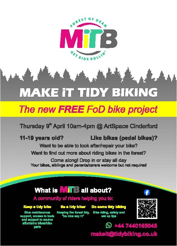 FREE Youth Bike Event at Artspace Cinderford for aged 11-19, Thursday, 9th April, 10am – 4pm, email makeit@tidybiking.co.uk
